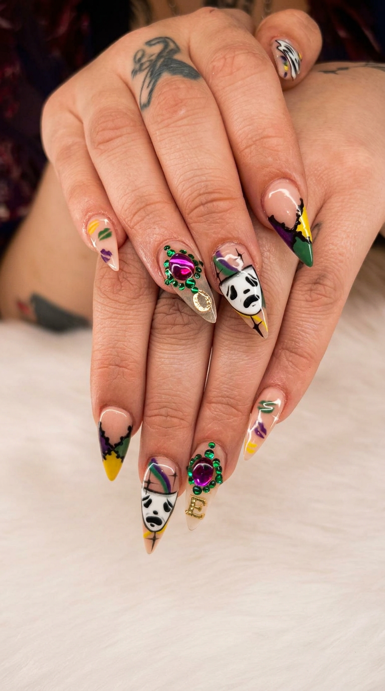 Mardi Gras Art nail set at Solar Nails & Spa Daphne
