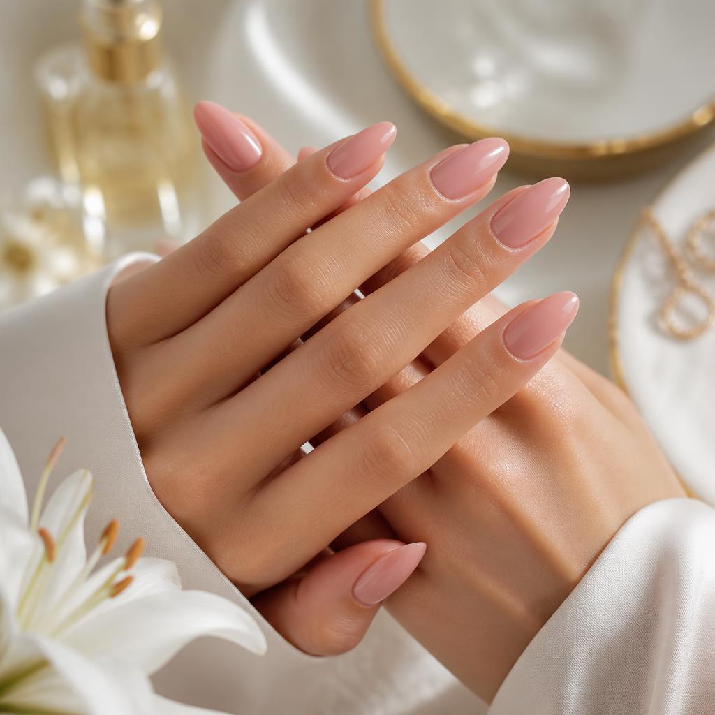 Nude Almond nail set at Solar Nails & Spa Daphne